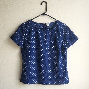 J. Crew Women's Blue and White Polka Dot Blouse M
